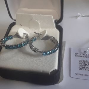 Swarovski Blue Emerald Crystal Hoop Earrings.